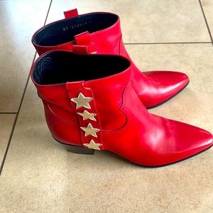 Saint Laurent 38 1/2 red western bootie with gold stars. Never worn.